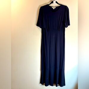 BODEN Sz 10R Maxi Dress Jersey Knit Empyre Waist Slight Puff Shoulder Unlined